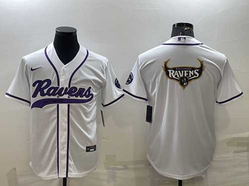Men%27s Baltimore Ravens White Team Big Logo With Patch Cool Base Stitched Baseball Jersey->baltimore ravens->NFL Jersey